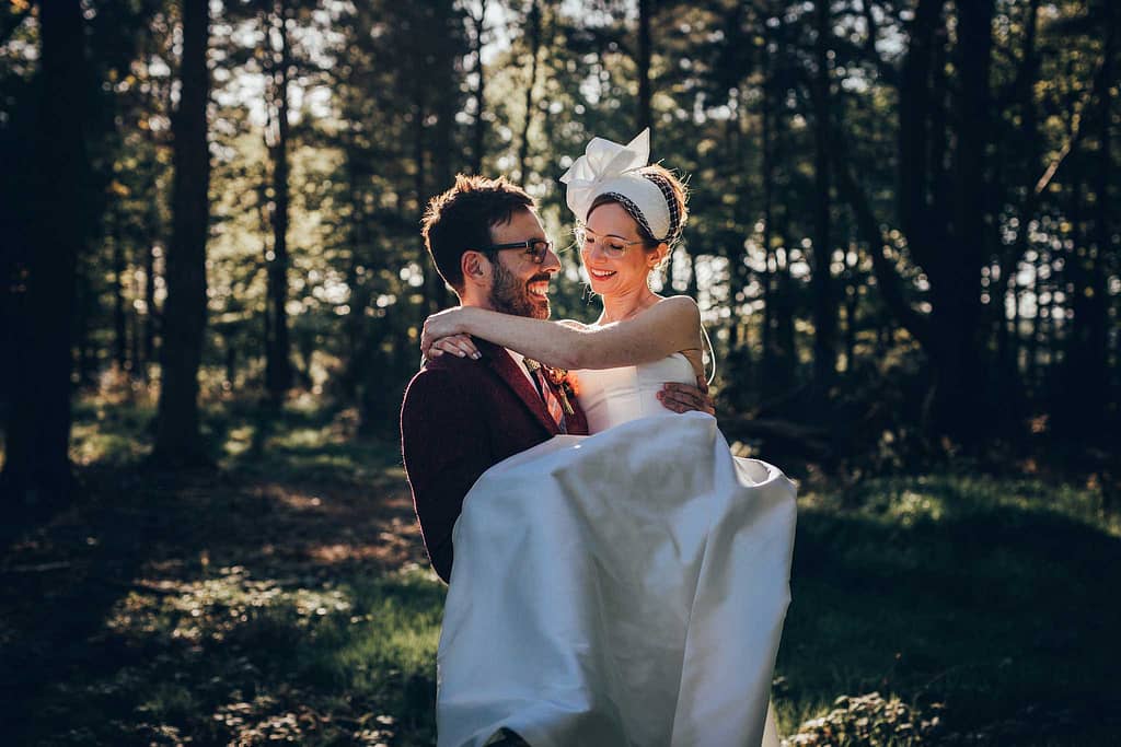 Boconnoc House woodland bride and groom