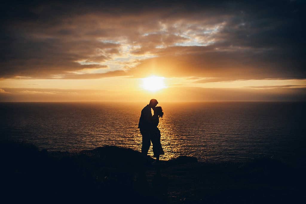 St Agnes sunset with couple