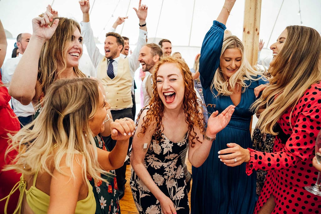 wedding guests party at porthilly farm