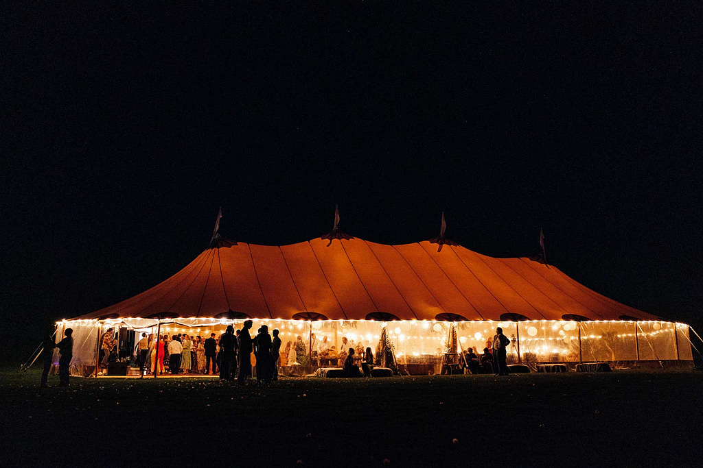 wedding marquee at night