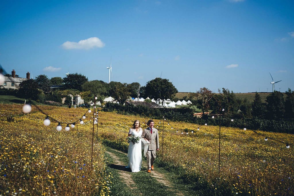 Bridal entrance at festival wedding in devon