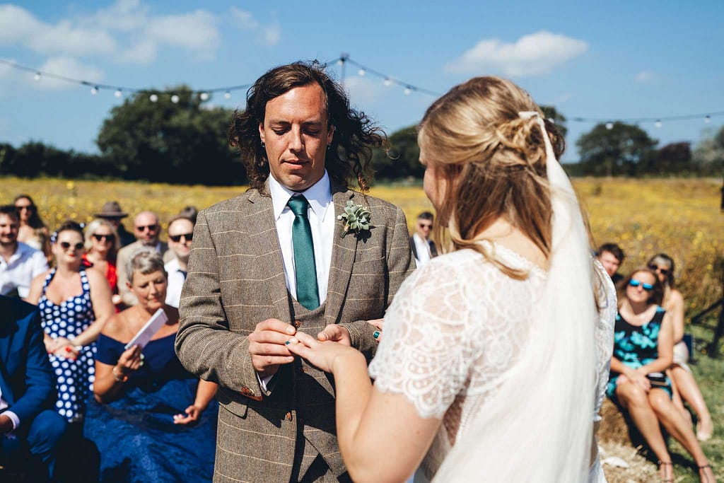 Wedding ceremony at festival wedding in Devon