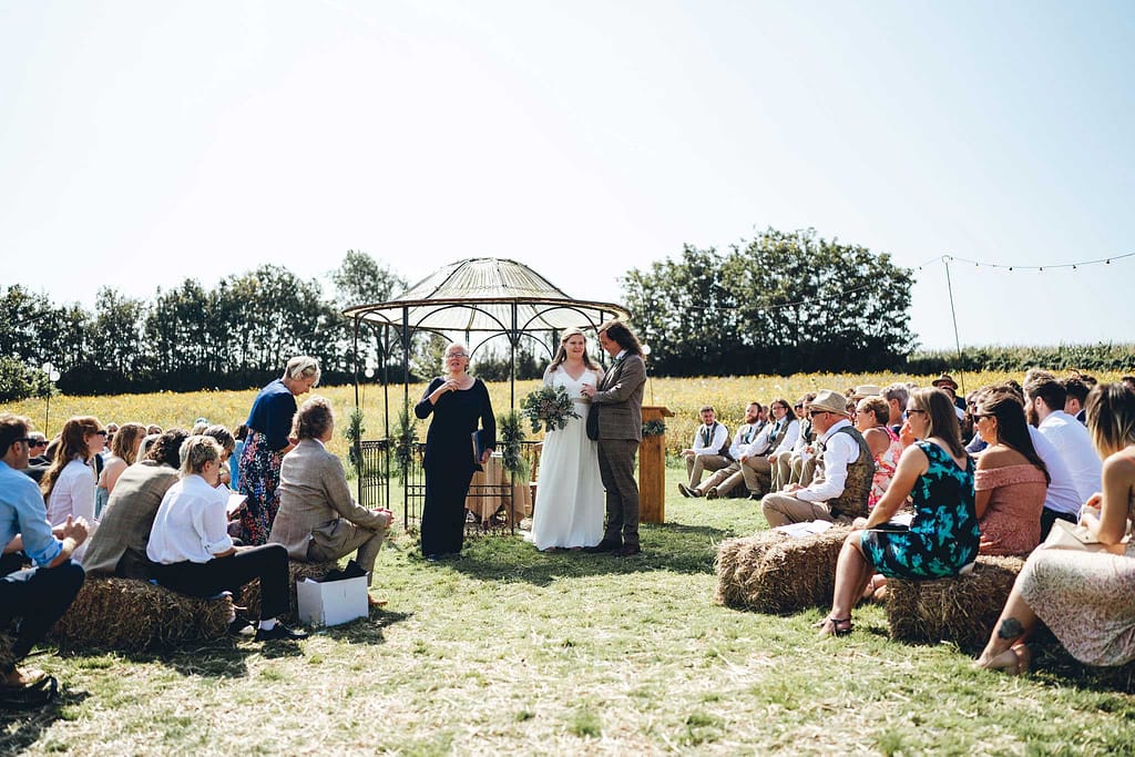 Wedding ceremony at festival wedding in Devon