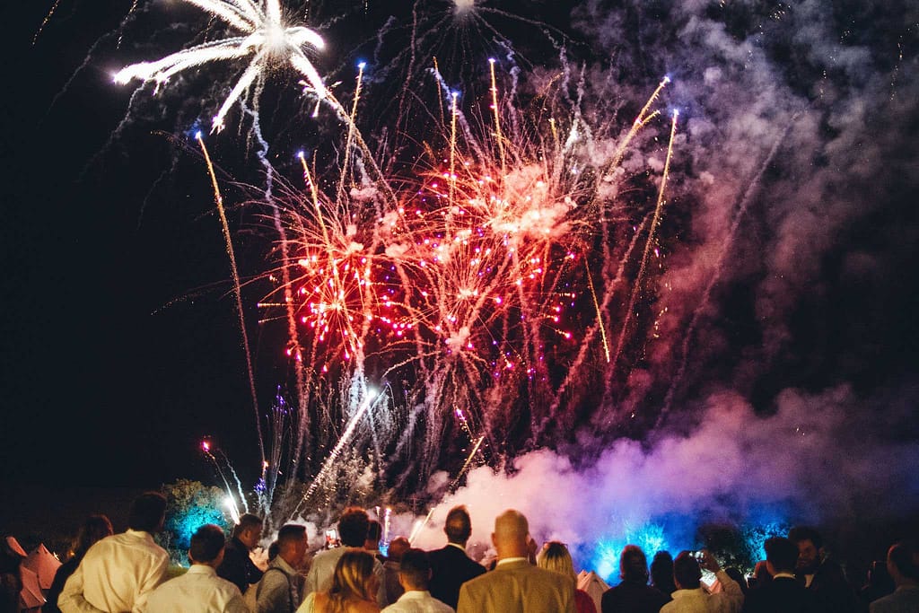 Festival wedding fireworks in devon